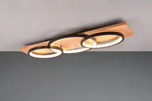 Plafoniera barca led tripla ellisse metallo bianco e legno naturale...