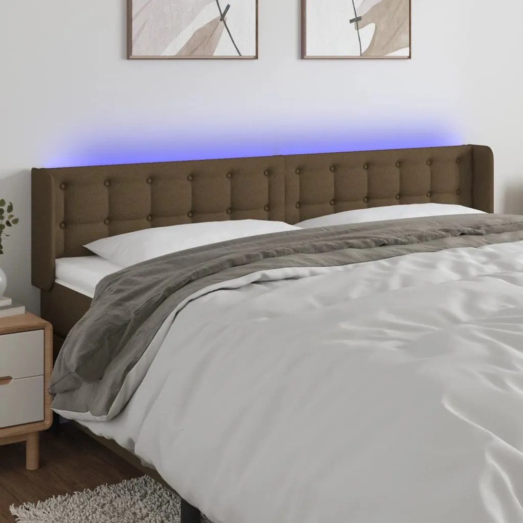 Testiera A Led Marrone Scuro 163x16x78/88 Cm İn Tessuto /