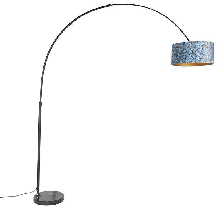 Lampada ad arco con paralume in velluto nero con design a farfalla e oro 50 cm - XXL