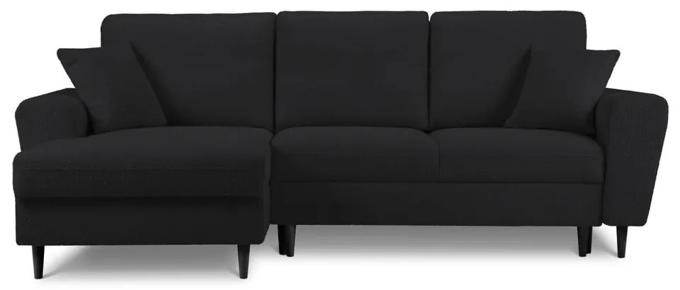 Divano angolare nero allungabile e con contenitore (con penisola a sinistra/con chaise lounge) con rivestimento in bouclé Kyoto – Cosmopolitan Design