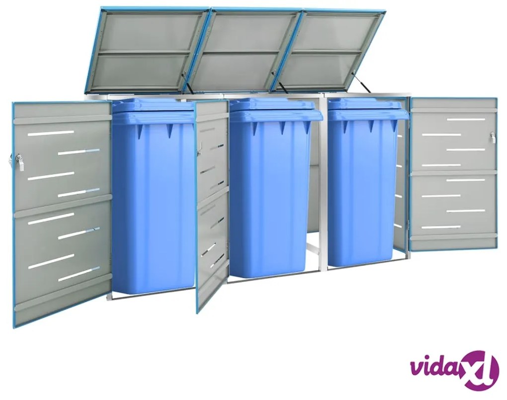 vidaXL Copribidone per Spazzatura Triplo 207x77,5x112,5cm Acciaio Inox