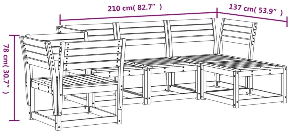 Set Divani Giardino 6 pz con Cuscini in Legno Massello di Pino