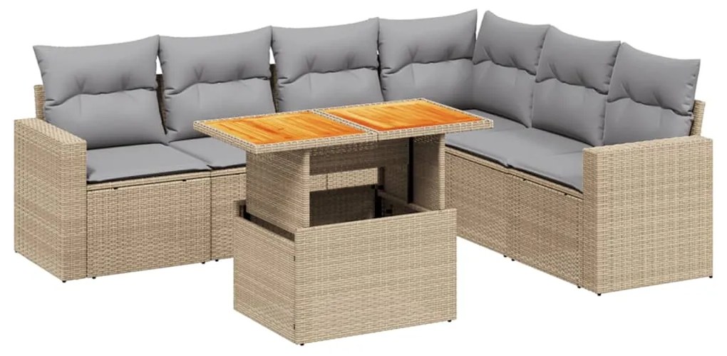 Set divani da giardino 7 pz con cuscini beige in polyrattan