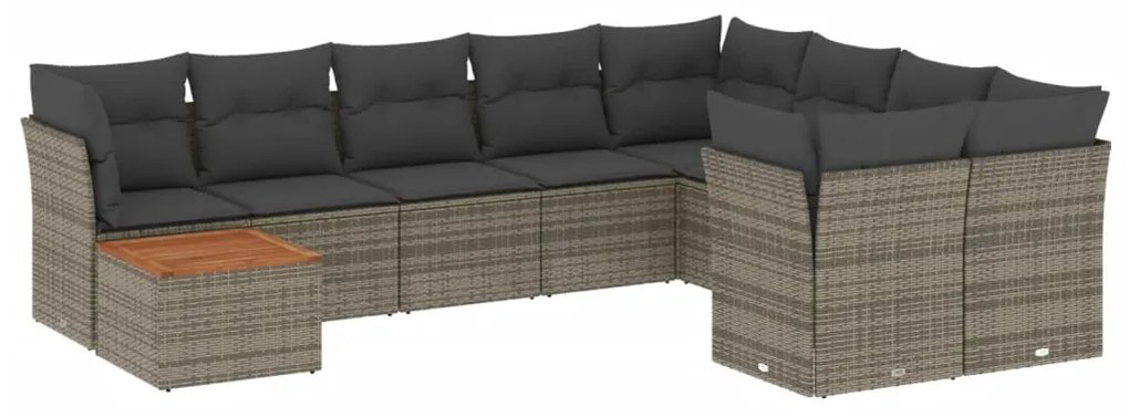 Set Divano da Giardino 10 pz con Cuscini Grigio in Polyrattan