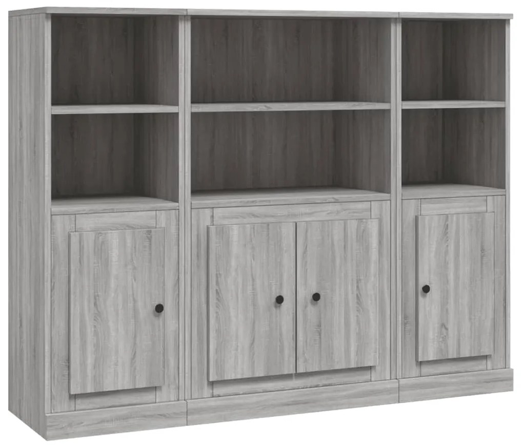 Credenze 3 pz grigio sonoma in legno multistrato