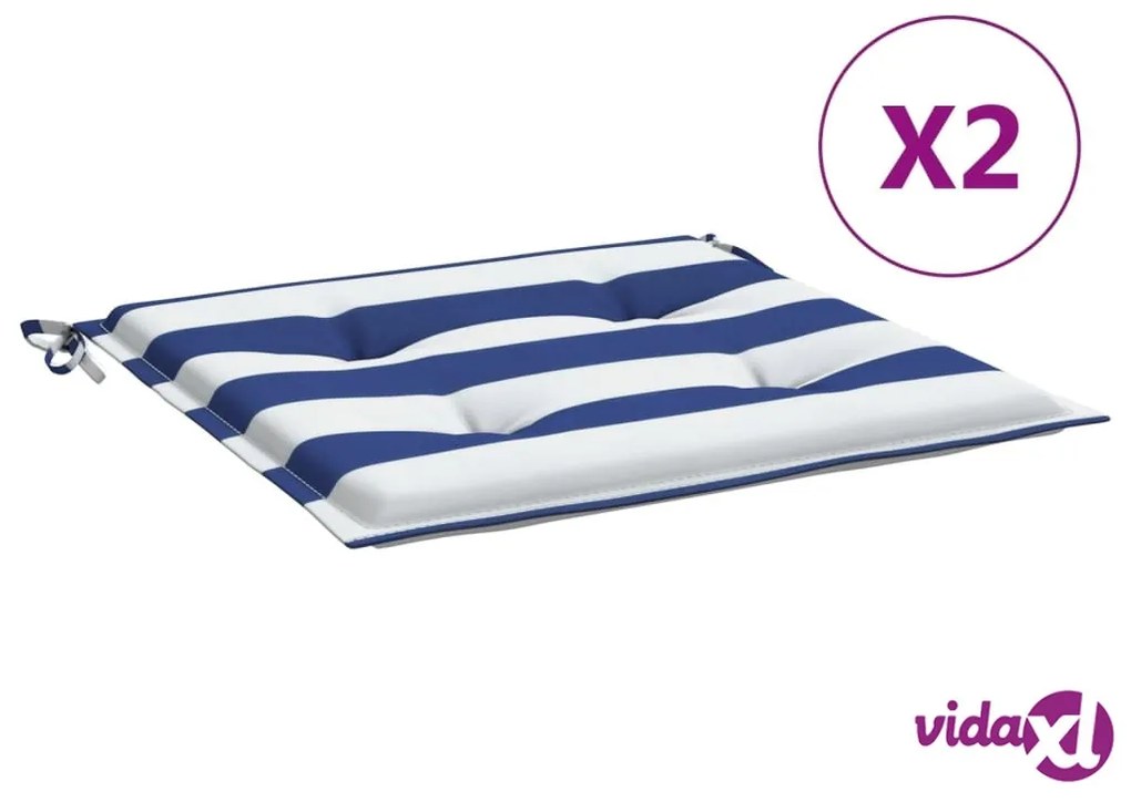 vidaXL Cuscini per Sedia 2 pz Strisce Bianche e Blu 40x40x3 cm Tessuto