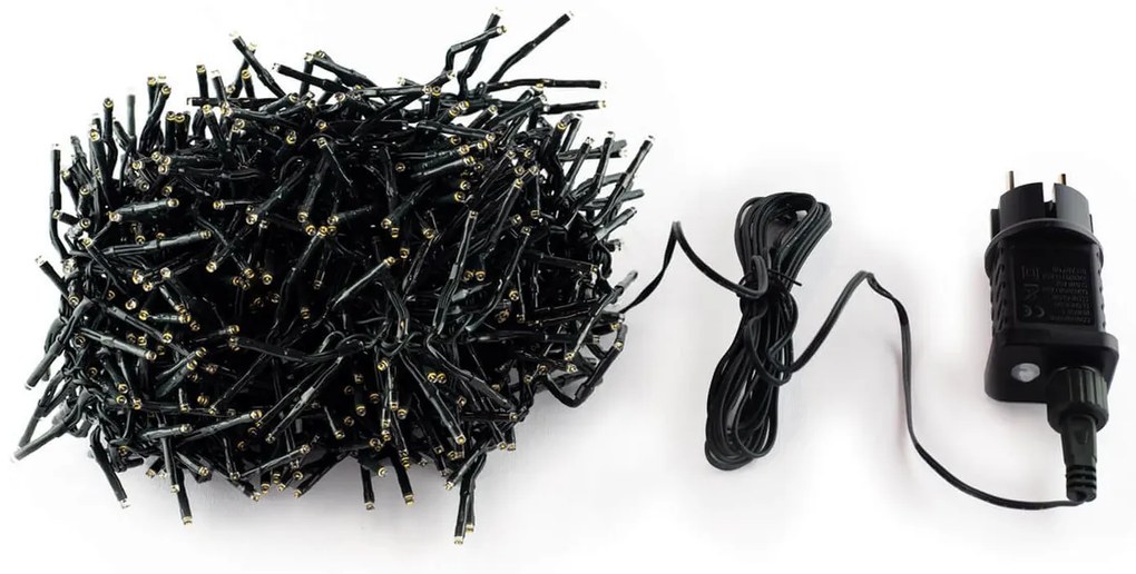 Catenaria Natalizia LED 33m MONOFLASH Cavo VERDE IP44 Colore Bianco Caldo 2600 °K