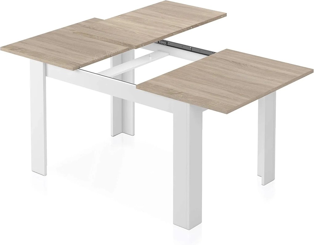 Tavolo allungabile bianco lucido 90x140/190 cm - Prolunga centrale e stile nordico