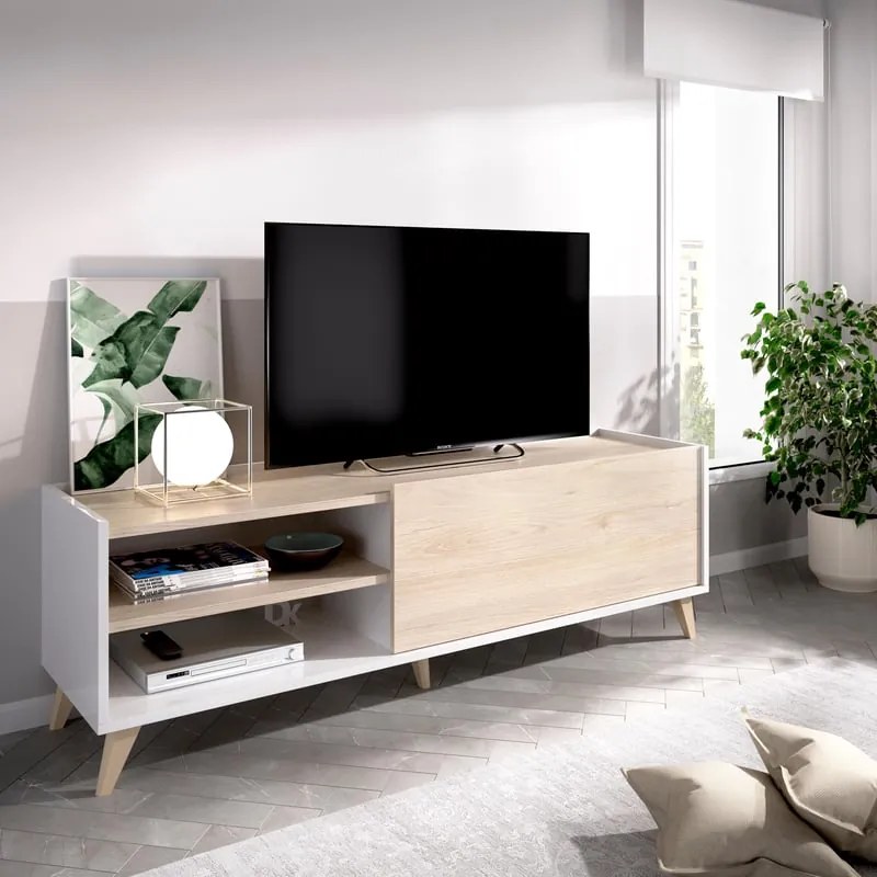 Mobile TV Ness L 155 x H 47 x P 43 cm bianco/rovere