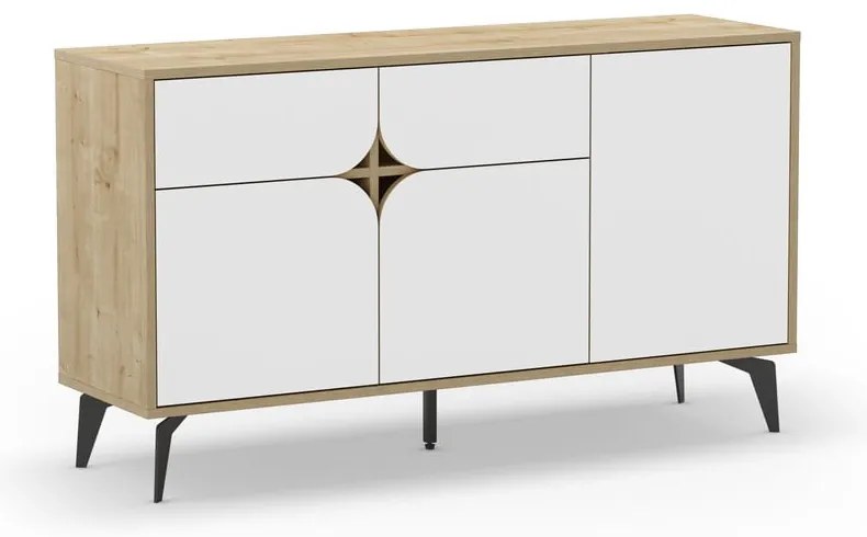 Cassettiera bassa in rovere decorata in bianco e naturale 140x79 cm Nola - Marckeric