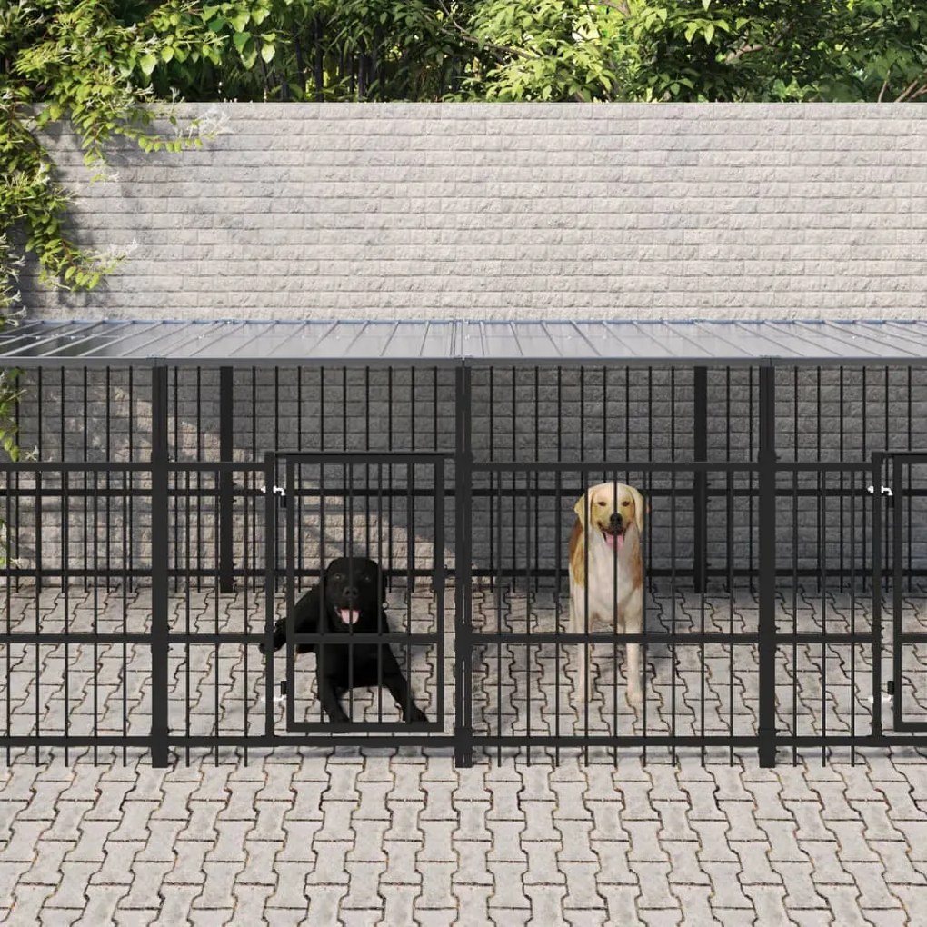 Gabbia Per Cani Da Esterno Con Tetto İn Acciaio 15,02 M² /