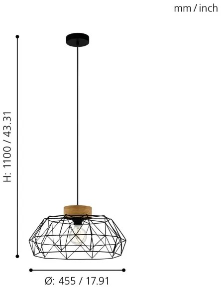 Eglo 44089 - Lampadario a sospensione su cavo PADSTOW 1xE27/60W/230V