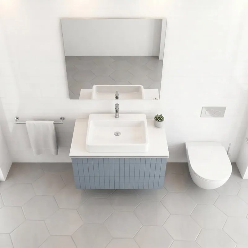 Mobile da bagno sospeso sotto lavabo Pixel grid 1 cassetto L 60 x H 40 x P 45.5 cm blu indaco e maniglia alluminio brillante