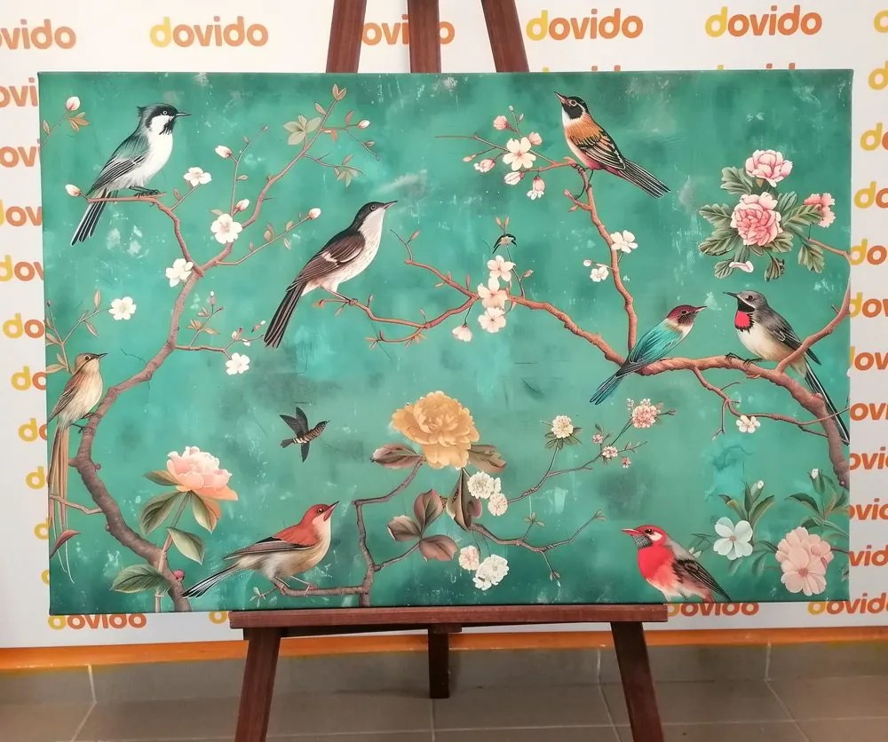 Stampa su tela – Uccelli vintage sui rami