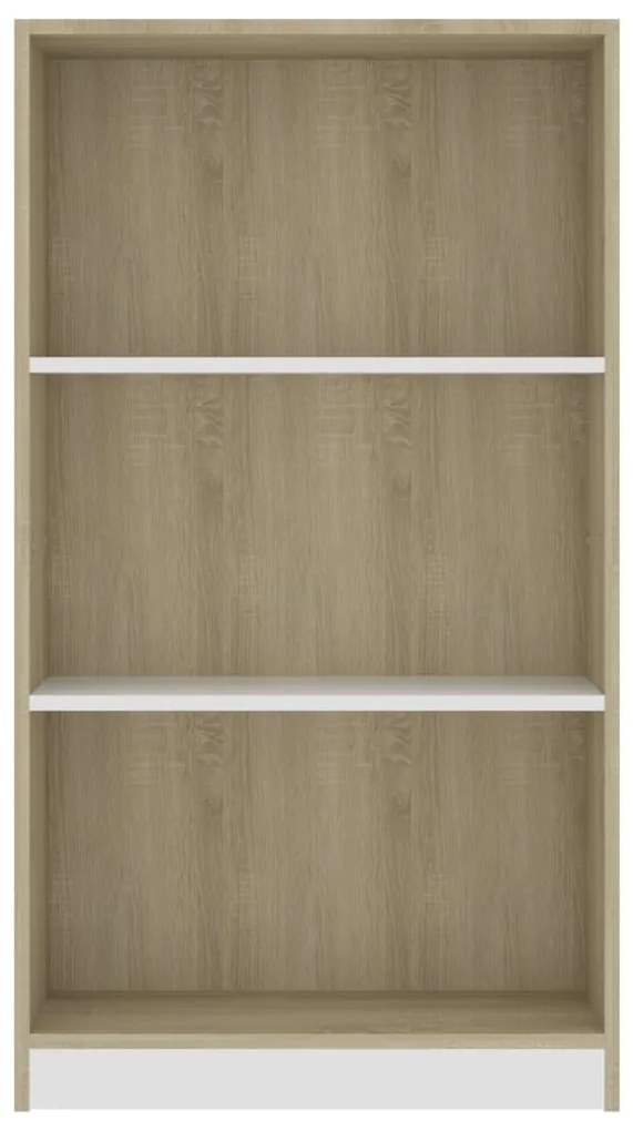 Libreria a 3 Ripiani Bianco e Sonoma 60x24x109cm in Multistrato