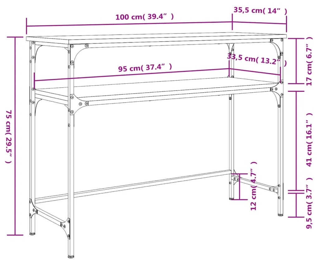 Tavolino Consolle Rovere Fumo 100x35,5x75cm Legno Multistrato