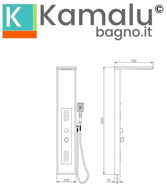 Kamalu - colonna doccia multifuzionale colore nero e motivo marmo | kam-n2300b