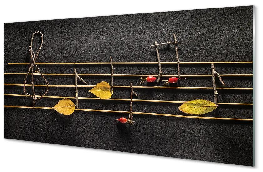 Quadro acrilico Note da bastoncini e foglie 100x50 cm