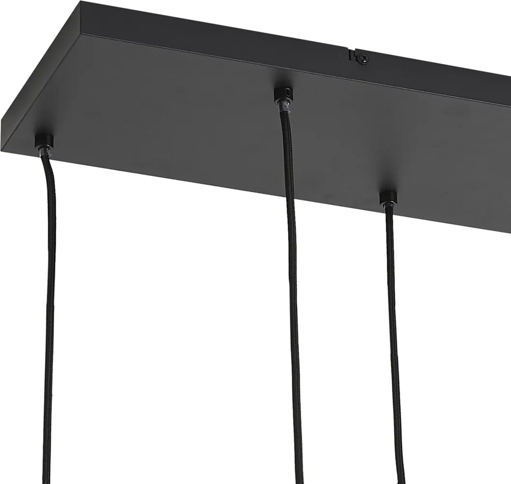 Lampada a sospensione moderna nera con legno e vetro grigio opaco a 6 luci - Umbra