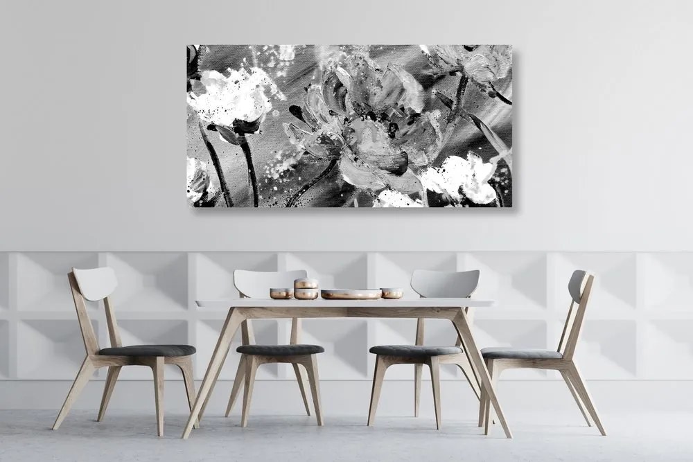 Stampa su tela – Dipinto di fiori in bianco e nero