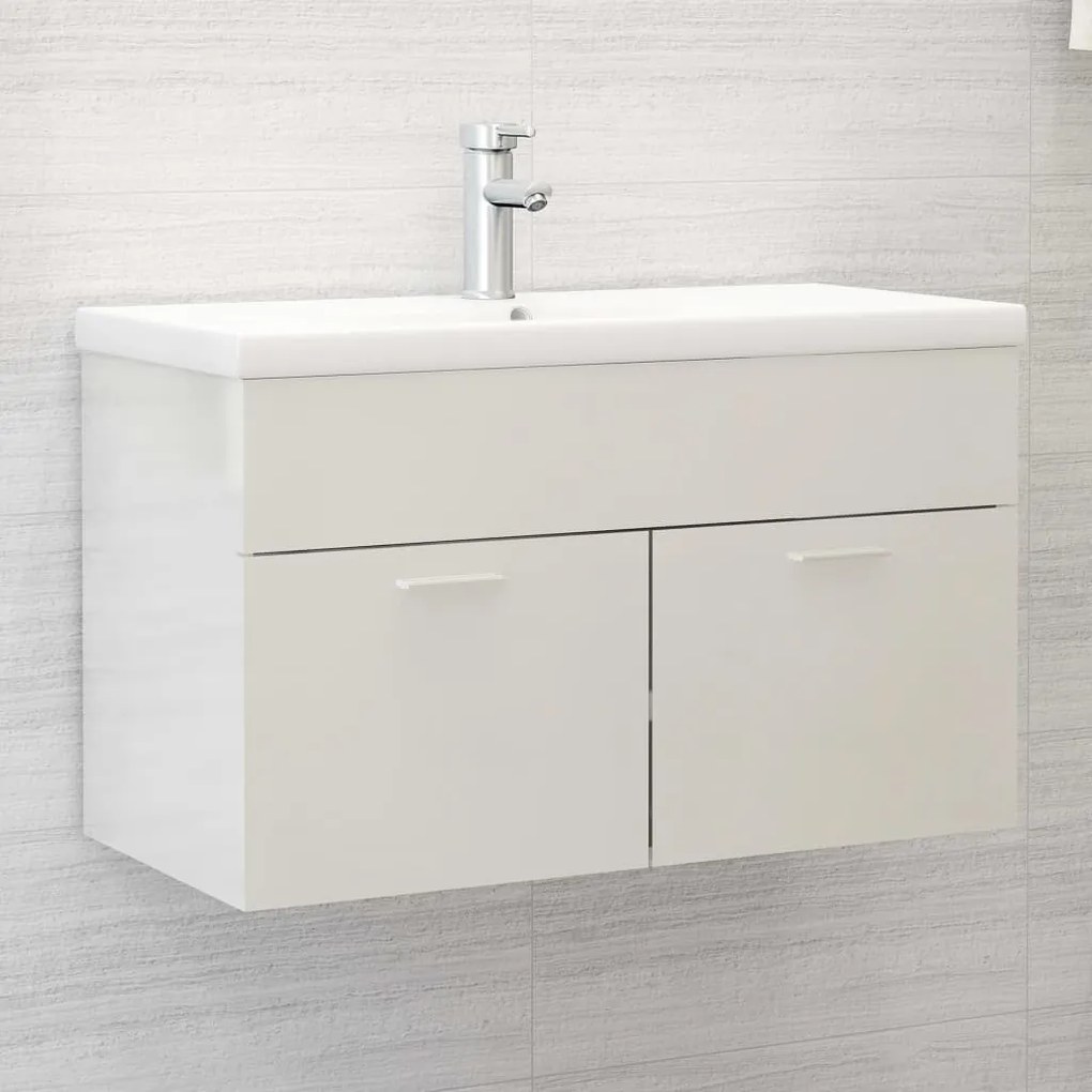 Mobile Con Lavabo Integrato Bianco Lucido İn Legno Multistrato /