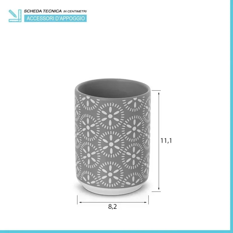 Portaspazzolino da appoggio in ceramica grigio multiuso Circus