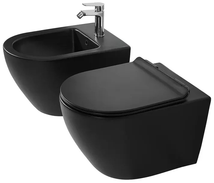 Sanitari sospesi rimless in ceramica nero opaca con copriwc Tokyo