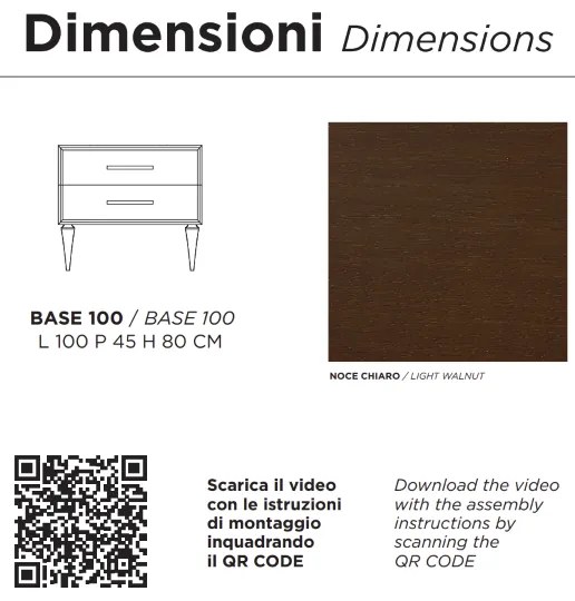 Mobile bagno moderno 100 cm - Noce Chiaro - 2 cassetti - Lavabo - CLASSIC