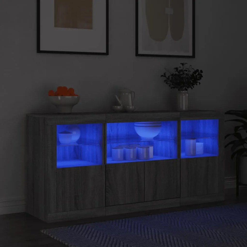 Credenza Con Luci Led Grigio Sonoma 142,5x37x67 Cm /