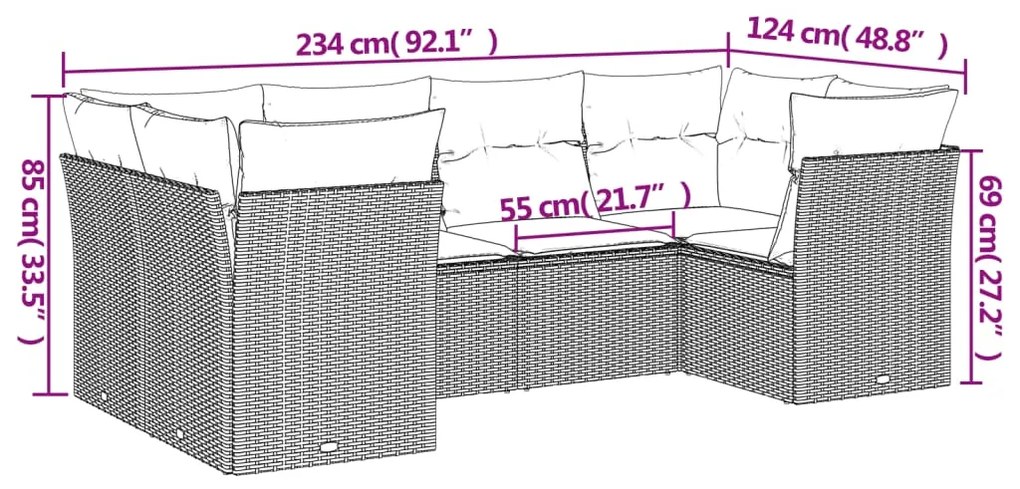 Set Divano da Giardino 6 pz con Cuscini Beige in Polyrattan