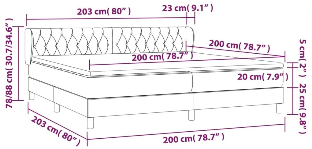 Giroletto a Molle con Materasso Grigio Scuro 200x200 cm Tessuto