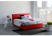 Letto matrimoniale Bernadette, Letto contenitore con rivestimento in tessuto, Made in Italy, Apertura frontale, con materasso cm 140x200 incluso, Rosso