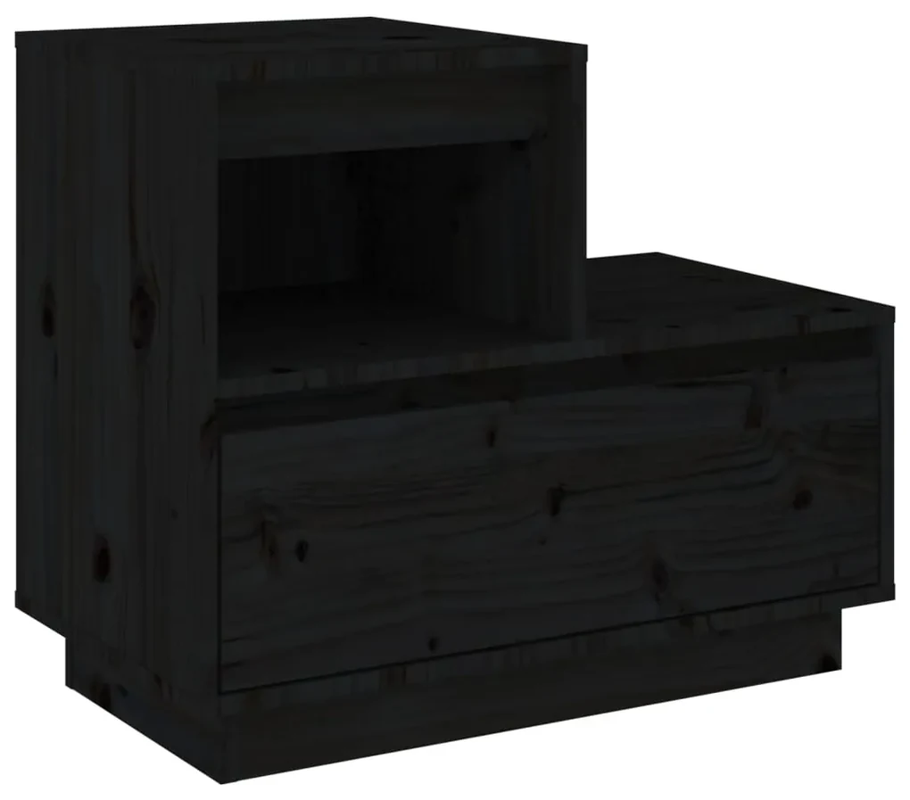 Comodini neri 2 pz 60x34x51 cm in legno massello di pino