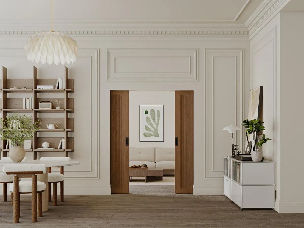 Porta scorrevole doppia con sistema a incasso 2 x H205 x L83 cm in MDF e Legno Naturale scuro - SANDORA