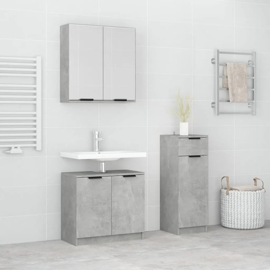 Set Di Mobili Da Bagno 3 Pz Grigio Cemento İn Legno Multistrato /