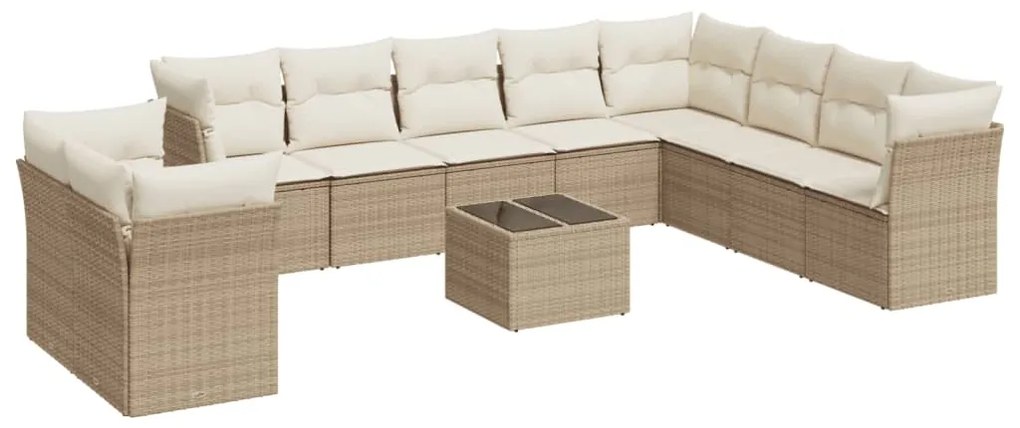 Set Divani da Giardino 11 pz con Cuscini Beige in Polyrattan