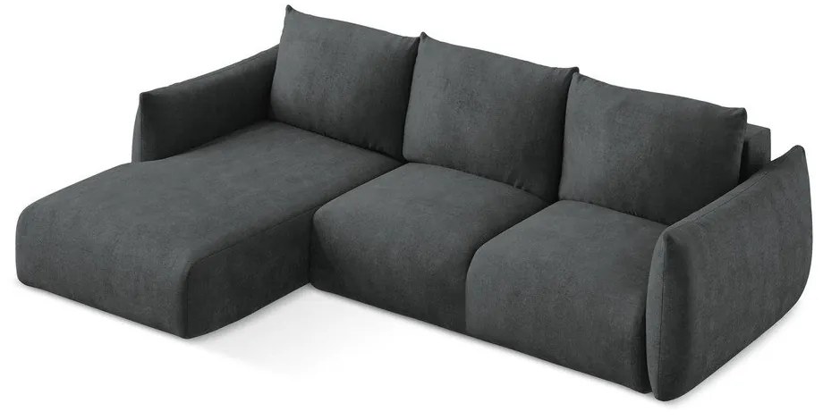 Divano angolare grigio scuro allungabile (con penisola a sinistra/con chaise lounge) con rivestimento in ciniglia Leila – Makamii