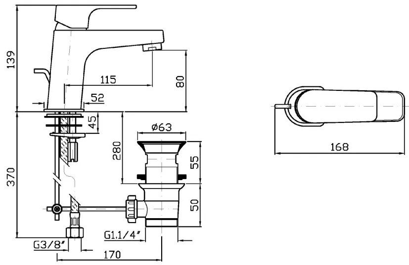 Miscelatore monocomando lavabo con aeratore e scarico Cromo Zucchetti Wind Zwn590