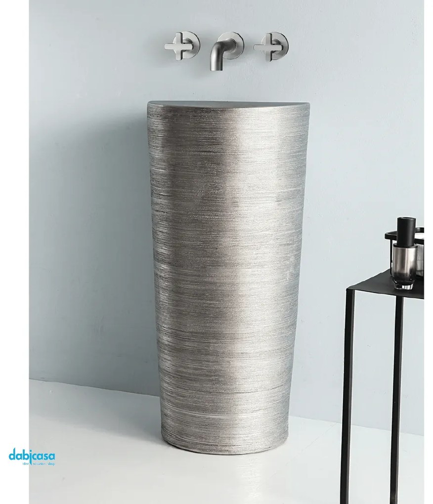 Lavabo Freestanding "Lingote" Da Diam.41 Cm Con Scarico a Parete Finitura Grigio