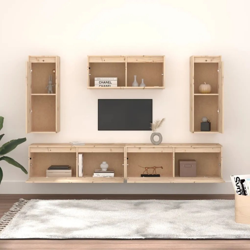 Mobili porta tv 5 pz in legno massello di pino