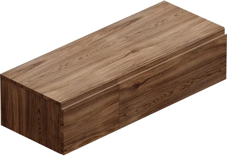 Mobile da bagno sospeso Step con top L 120.3 x H 30 x P 46 cm noce walnut liscio, 2 cassetti