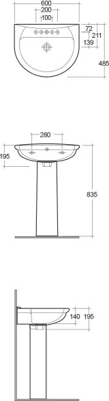 Lavabo 485 x 600 mm con colonna o semicolonna Karla RAK Ceramics KAWB00004