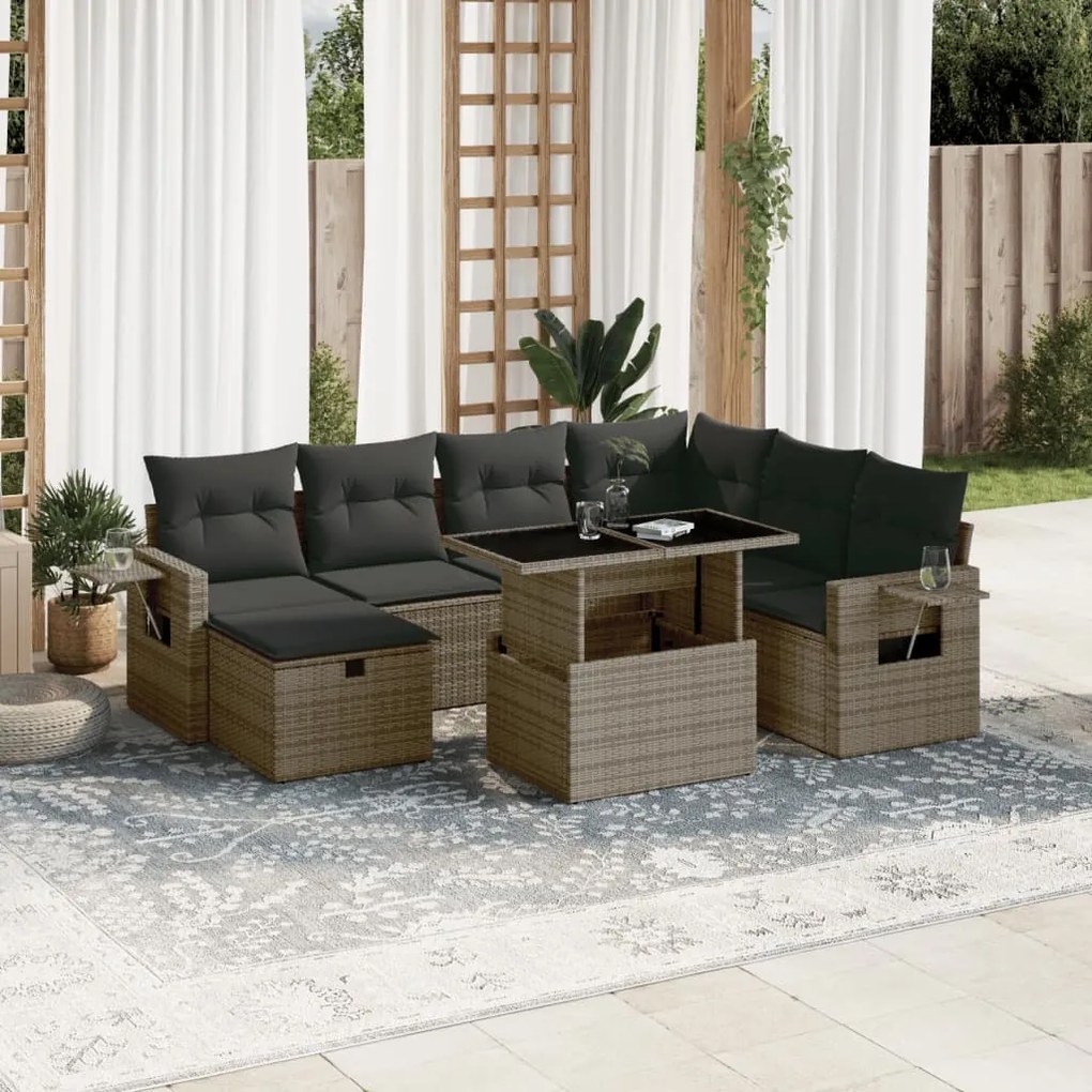 Set divano da giardino 8 pz con cuscini grigio in polyrattan