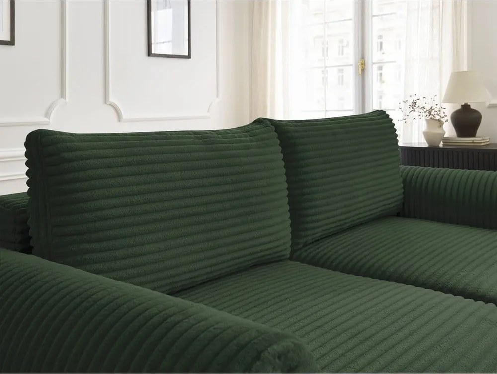Divano in verde scuro allungabile con rivestimento in velluto a coste 257 cm Lucien – Bobochic Paris