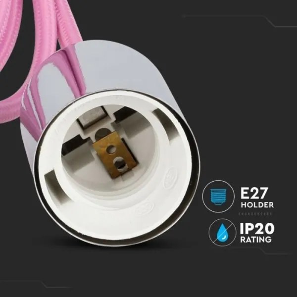 Cavo di alimentazione 1xE27/60W/230V rosa chiaro/cromo lucido