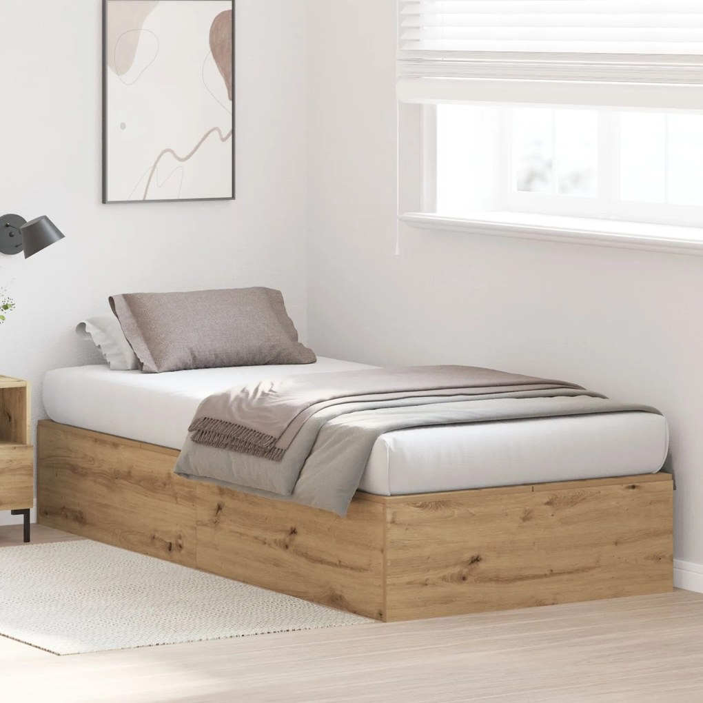 Struttura letto con contenitore in rovere artisan 90x200 cm