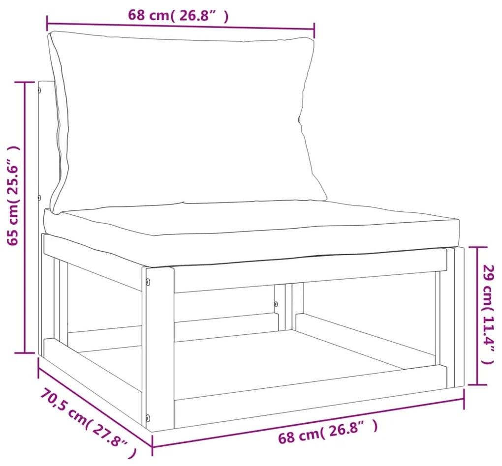 Set Salotto Giardino 7pz Cuscini Grigio Chiaro Legno Massello