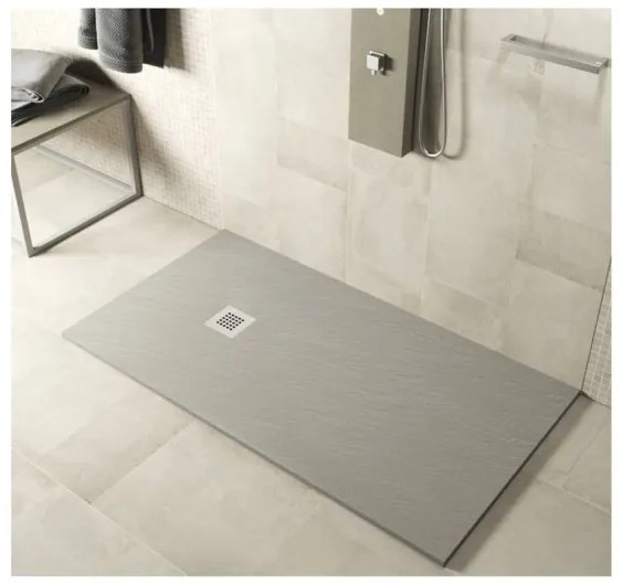 Piatto doccia in mineralmarmo 80x120 cm grigio chiaro effetto pietra con griglia e piletta sifonata