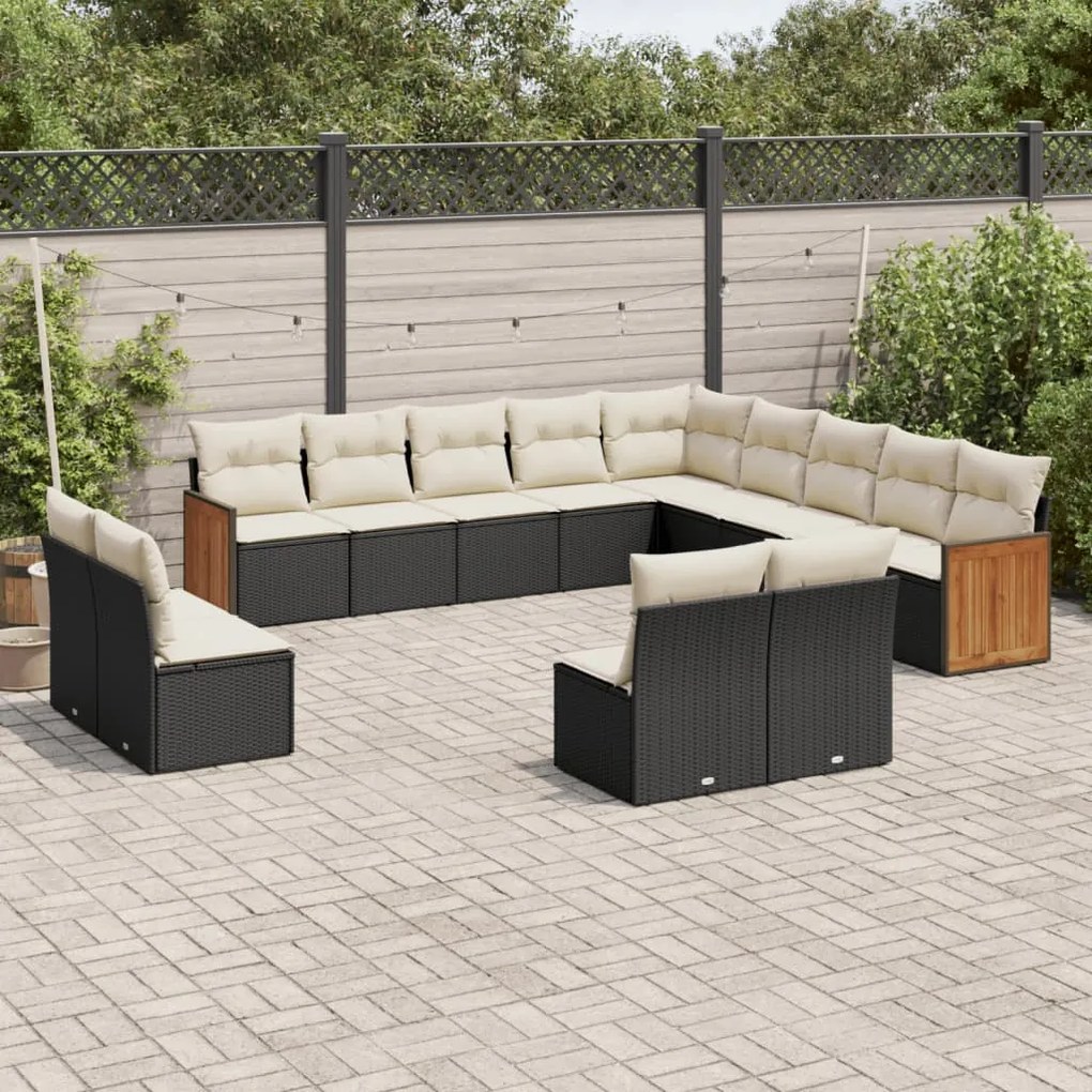 Set Divani da Giardino 13pz con Cuscini Nero in Polyrattan