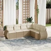 Set Divano da Giardino 6 pz con Cuscini Beige in Polyrattan 3221407